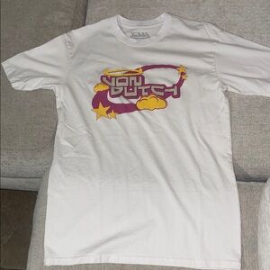 Von Dutch White Tee with Pink-Magenta and Yellow Logo